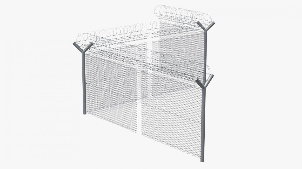 Barbed Razor Wire Mesh Fence Sections 3D