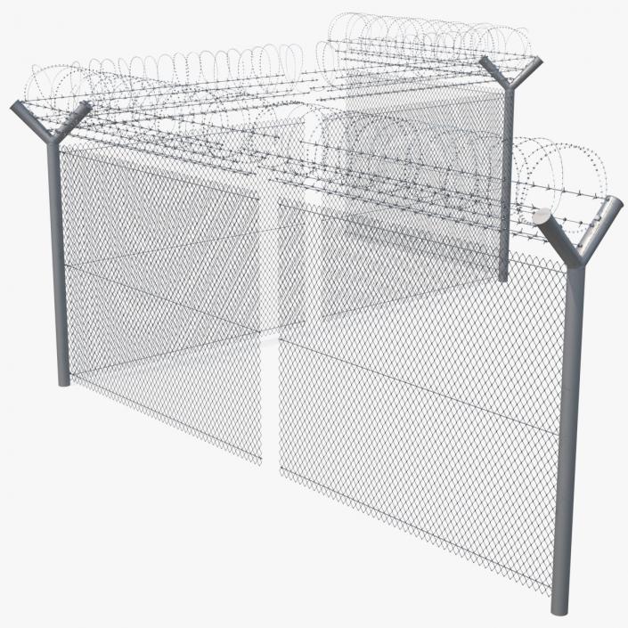 Barbed Razor Wire Mesh Fence Sections 3D