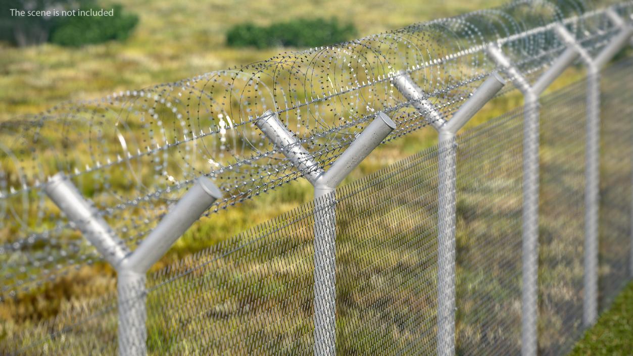 Barbed Razor Wire Mesh Fence Sections 3D