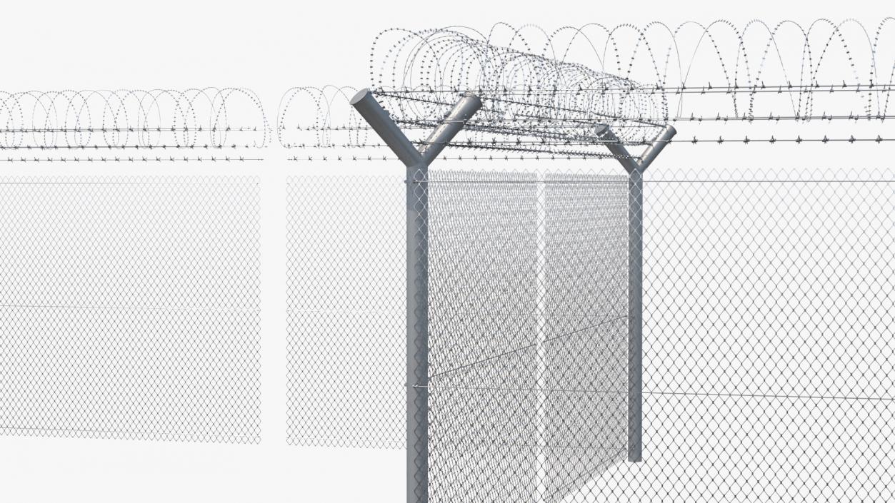 Barbed Razor Wire Mesh Fence Sections 3D