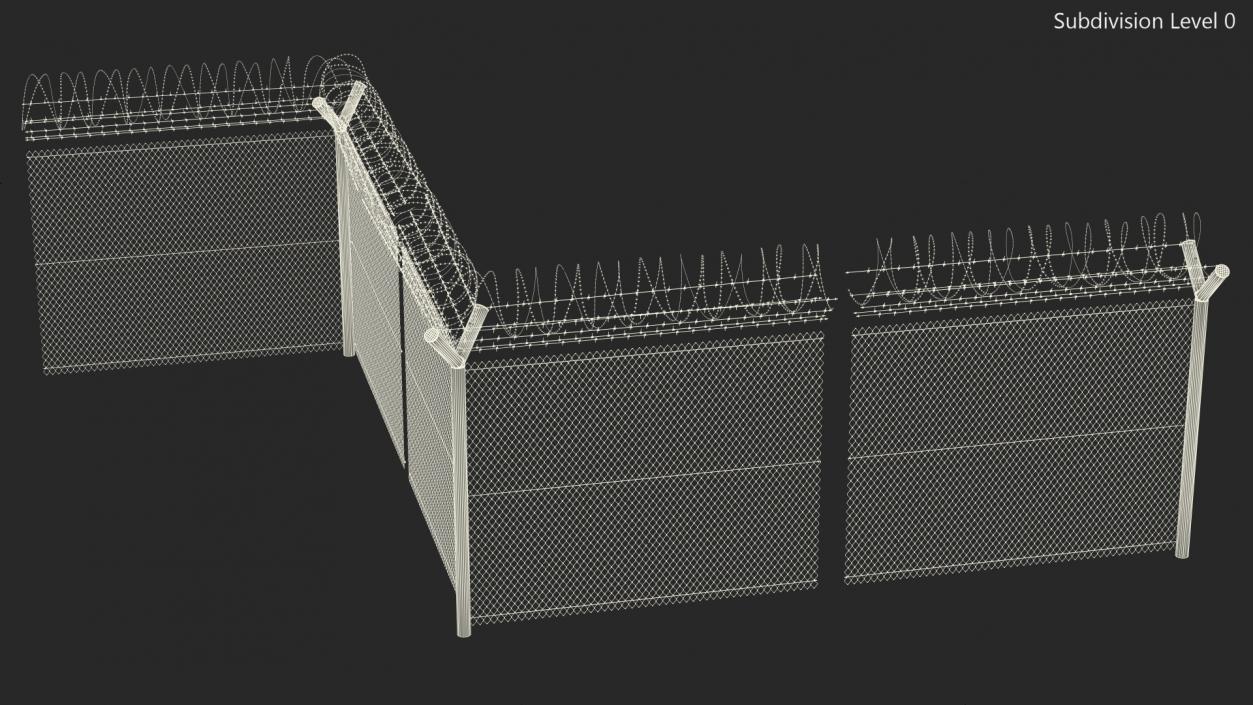 Barbed Razor Wire Mesh Fence Sections 3D