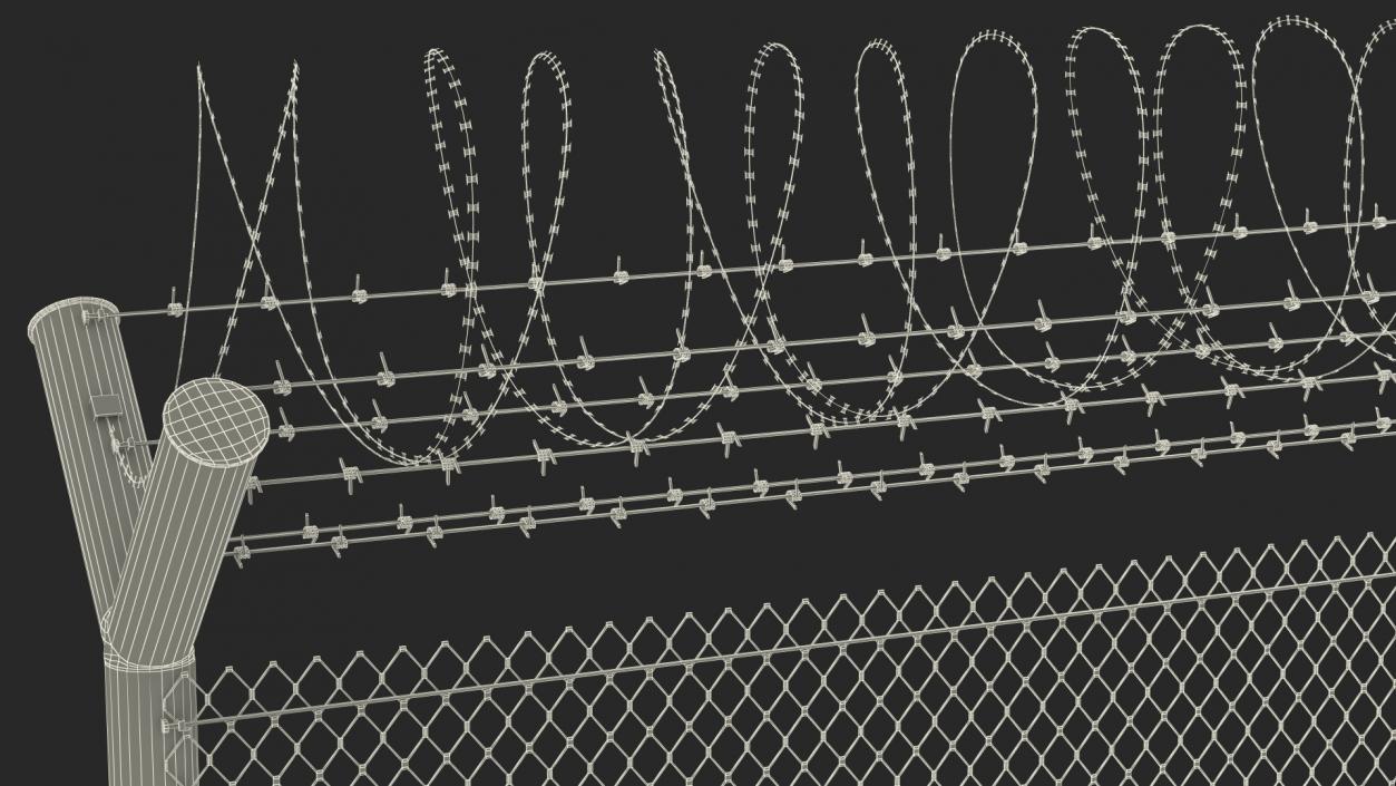 Barbed Razor Wire Mesh Fence Sections 3D