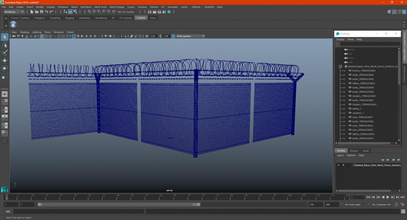 Barbed Razor Wire Mesh Fence Sections 3D