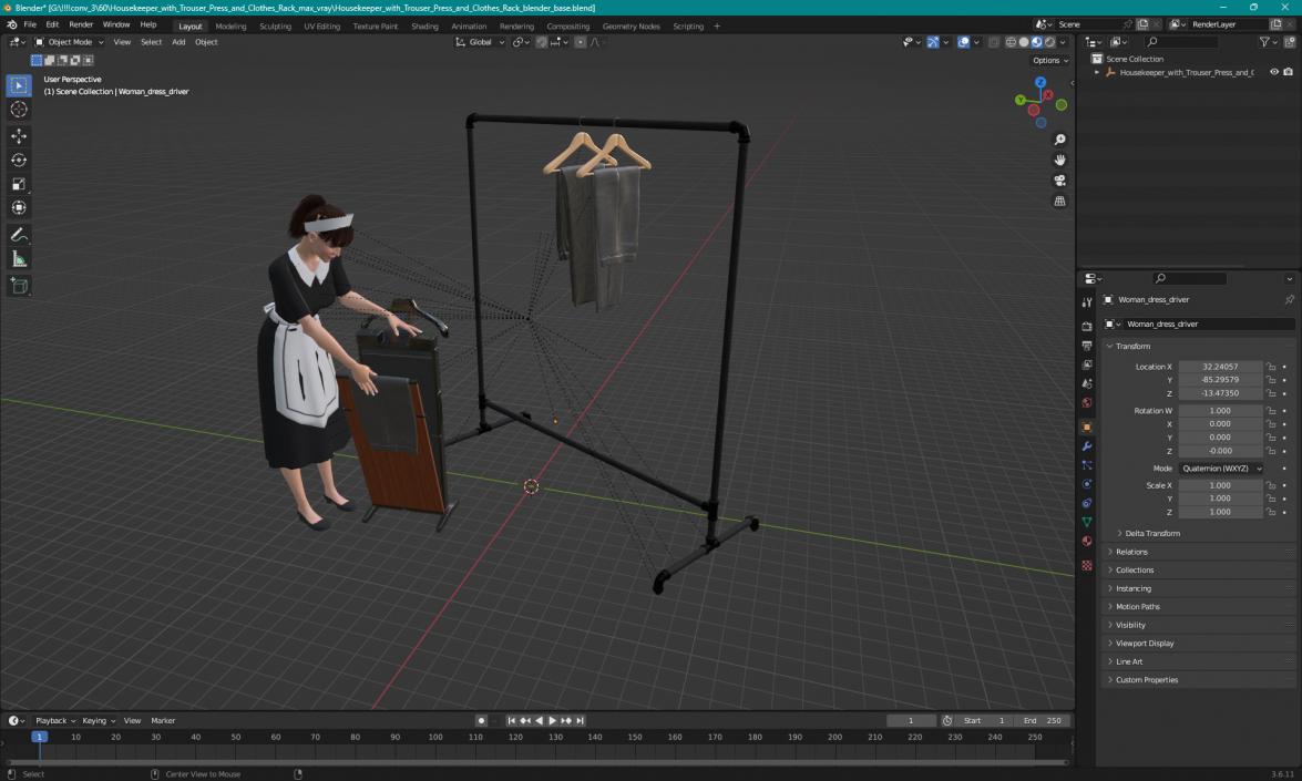 Housekeeper with Trouser Press and Clothes Rack 3D