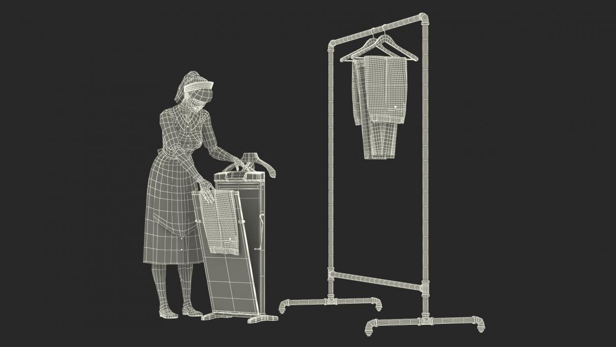 Housekeeper with Trouser Press and Clothes Rack 3D