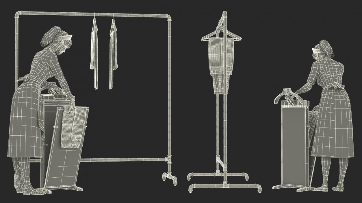 Housekeeper with Trouser Press and Clothes Rack 3D