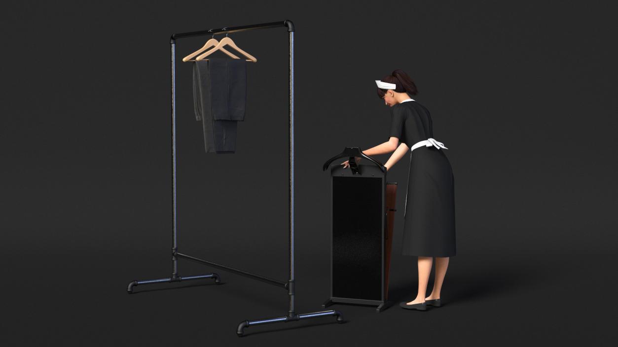 Housekeeper with Trouser Press and Clothes Rack 3D