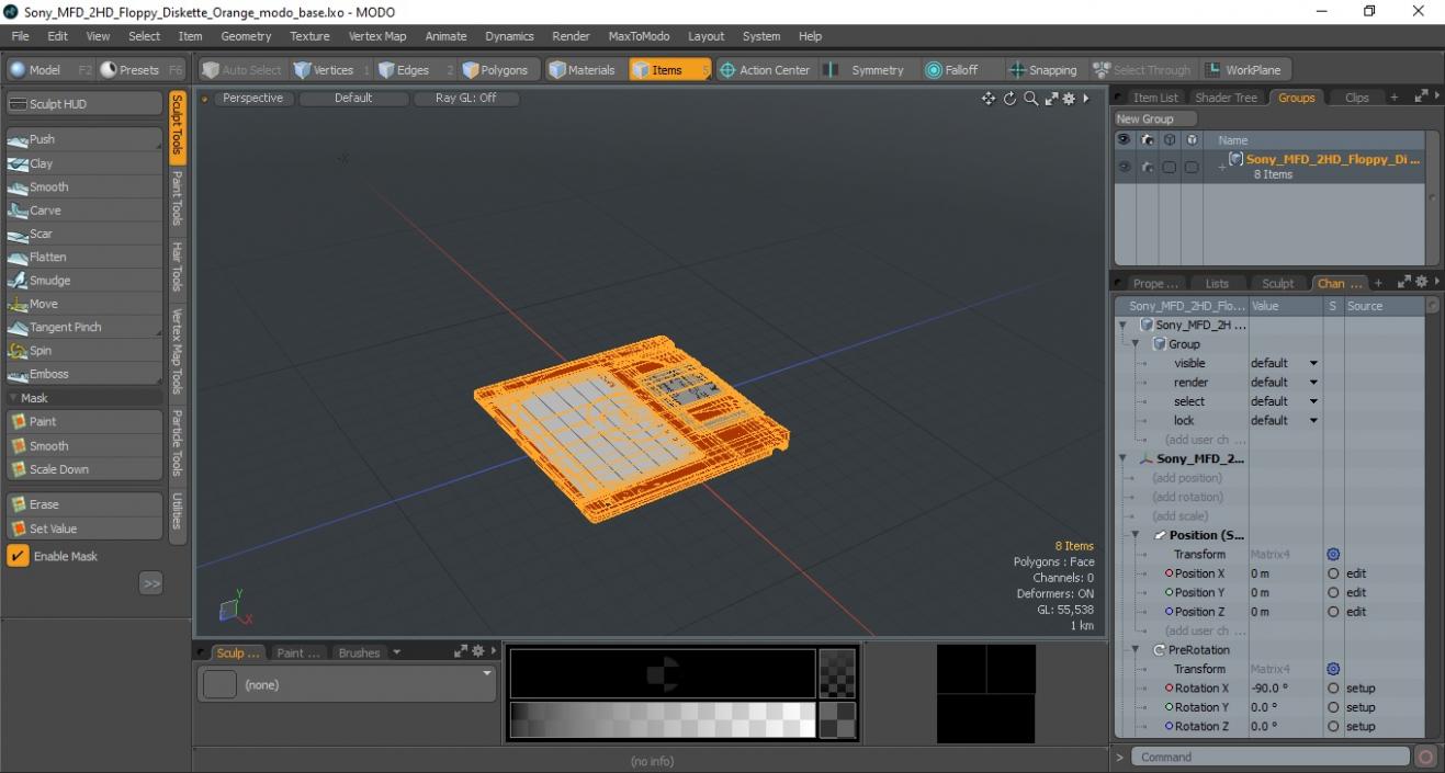 3D model Sony MFD 2HD Floppy Diskette Orange