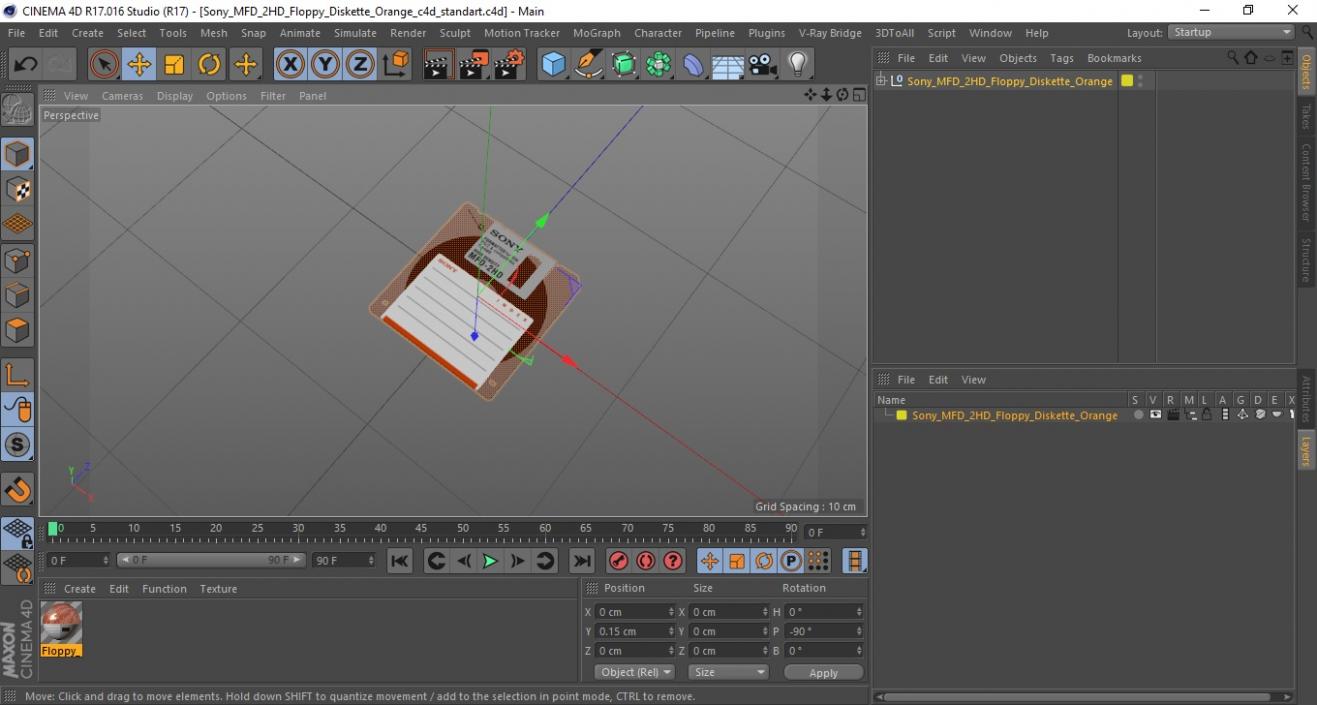 3D model Sony MFD 2HD Floppy Diskette Orange