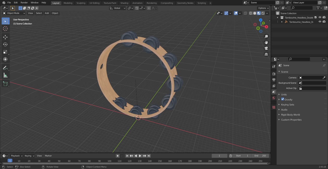 3D Tambourine Headless Double Row Jingles model