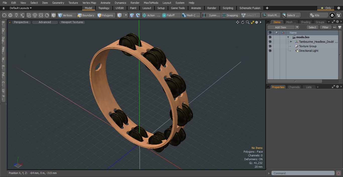 3D Tambourine Headless Double Row Jingles model