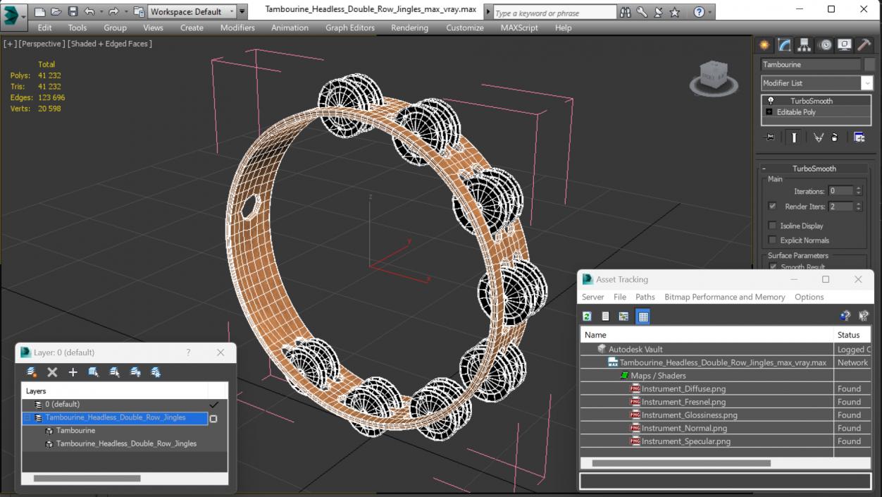 3D Tambourine Headless Double Row Jingles model