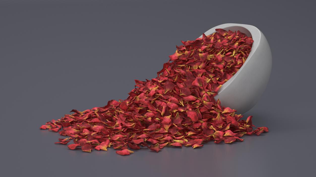 Dried Rose Petals Scattered from a Bowl 3D model