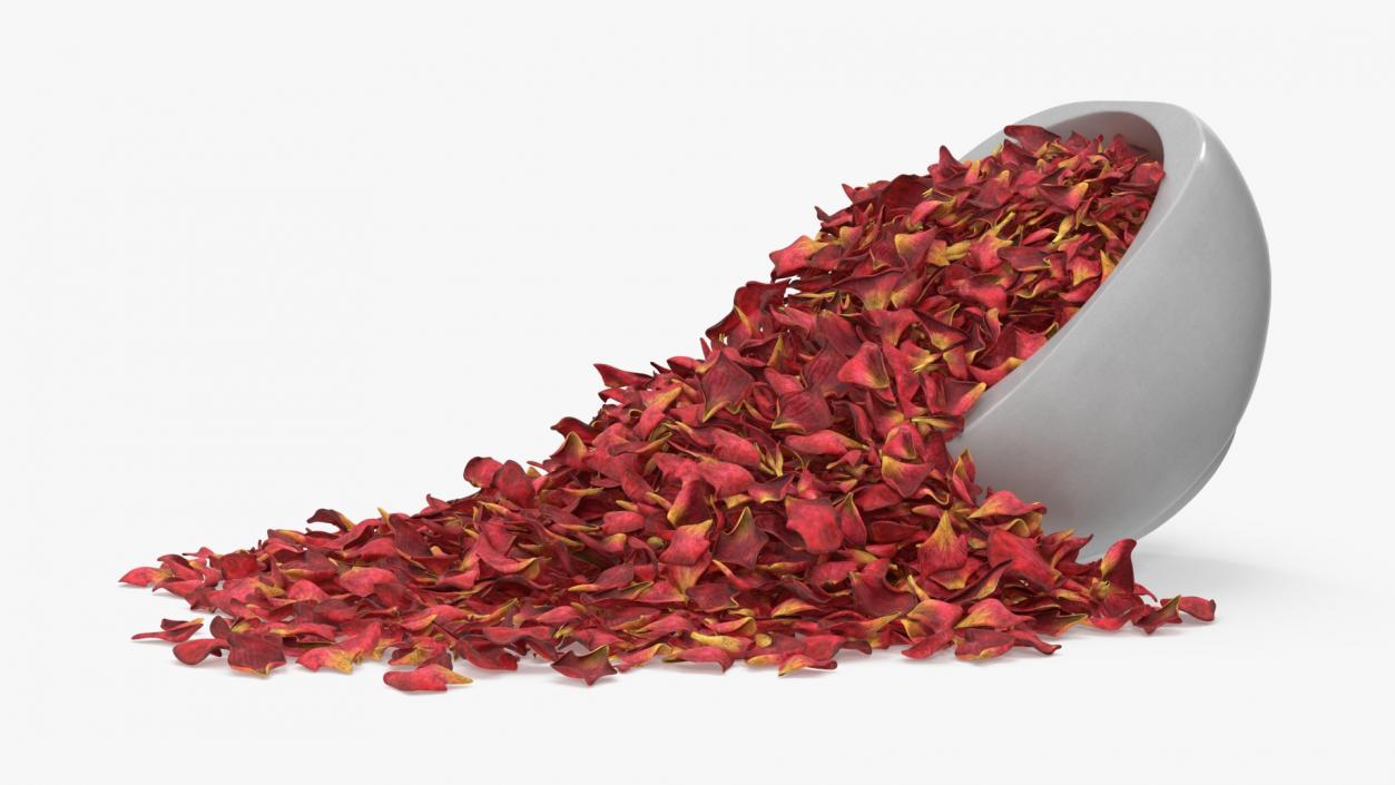 Dried Rose Petals Scattered from a Bowl 3D model