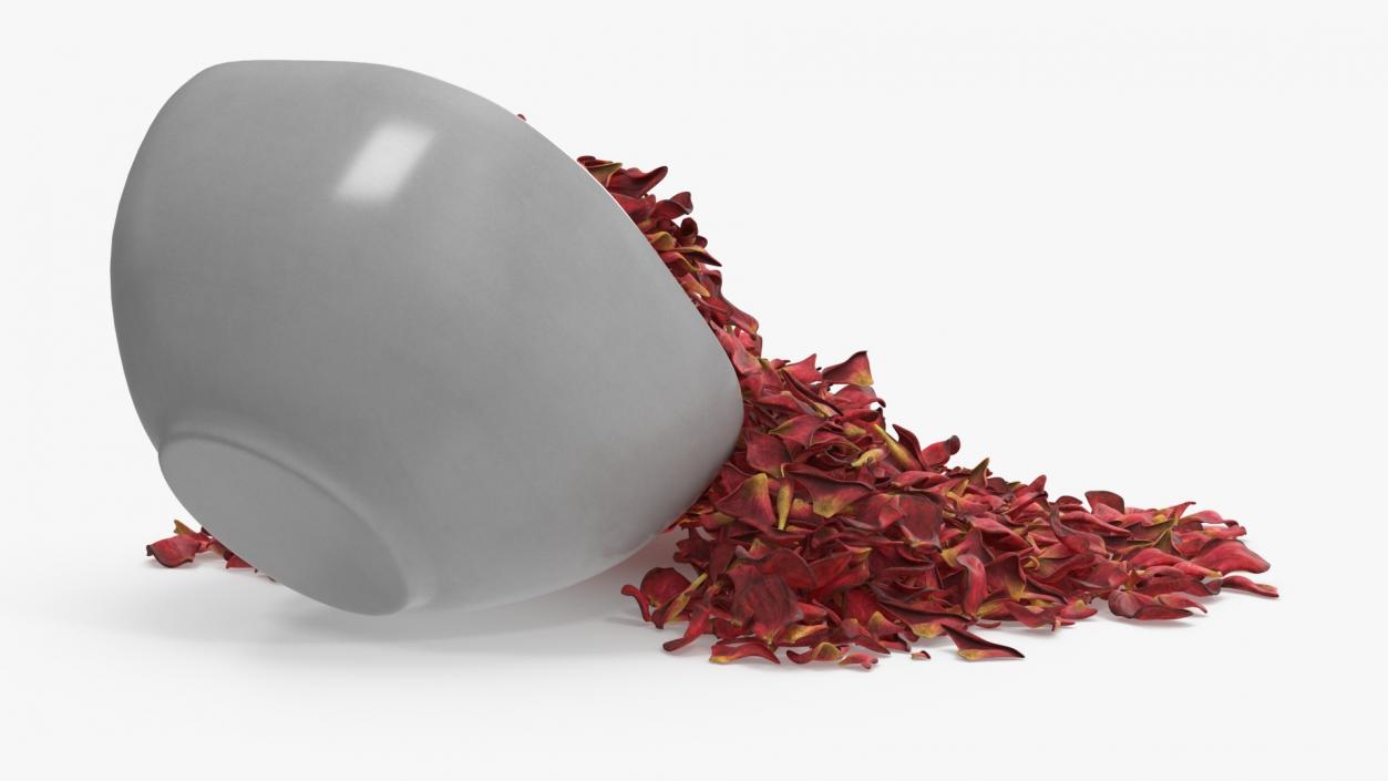 Dried Rose Petals Scattered from a Bowl 3D model