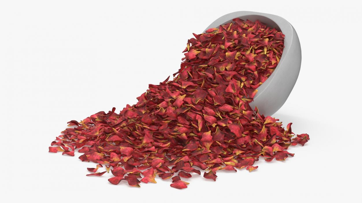 Dried Rose Petals Scattered from a Bowl 3D model