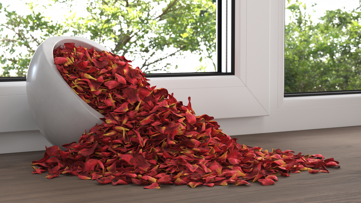 Dried Rose Petals Scattered from a Bowl 3D model