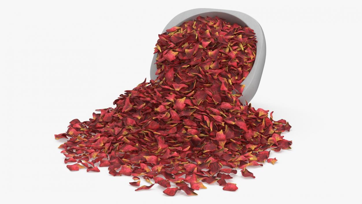 Dried Rose Petals Scattered from a Bowl 3D model