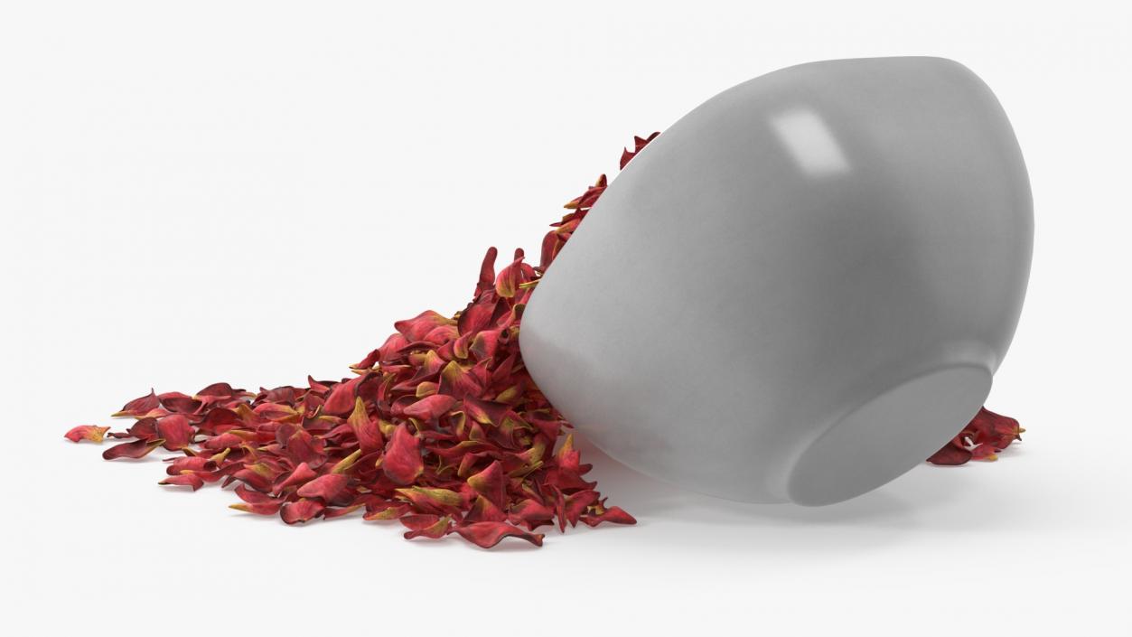 Dried Rose Petals Scattered from a Bowl 3D model