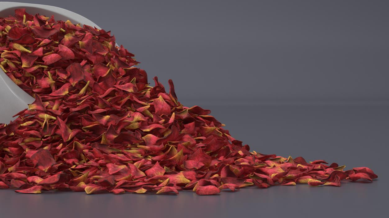 Dried Rose Petals Scattered from a Bowl 3D model