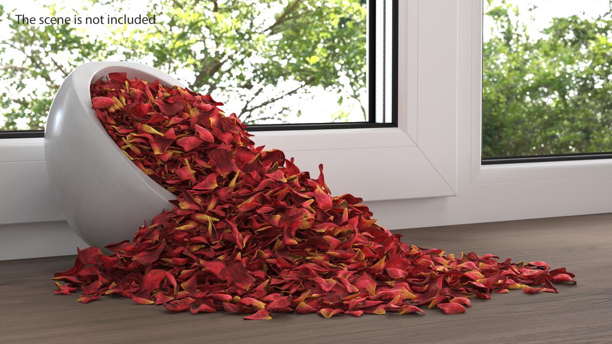 Dried Rose Petals Scattered from a Bowl 3D model