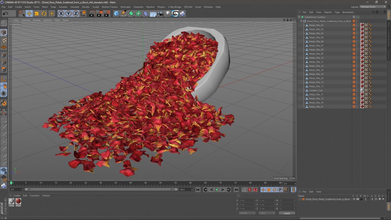 Dried Rose Petals Scattered from a Bowl 3D model