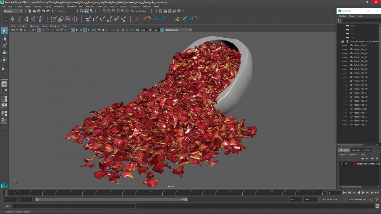 Dried Rose Petals Scattered from a Bowl 3D model