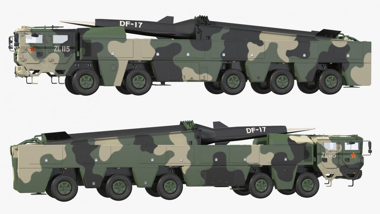 3D DF-17 Missile on Road Mobile Vehicle