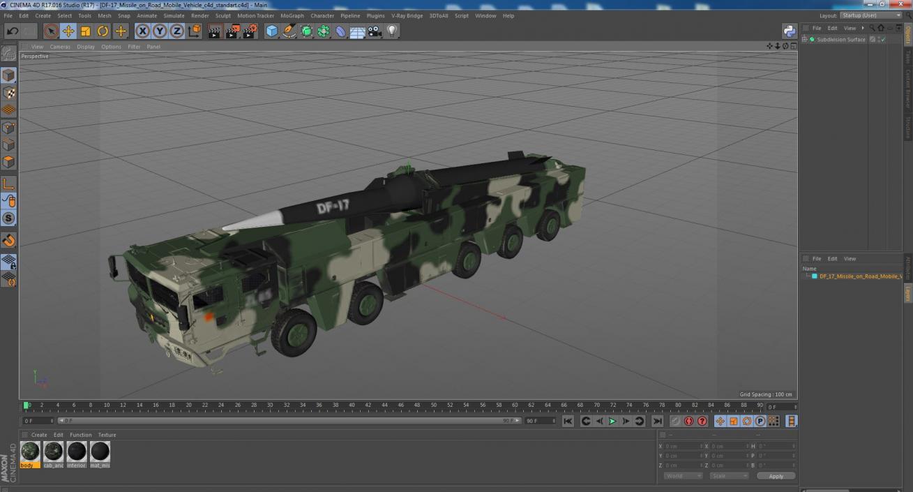 3D DF-17 Missile on Road Mobile Vehicle