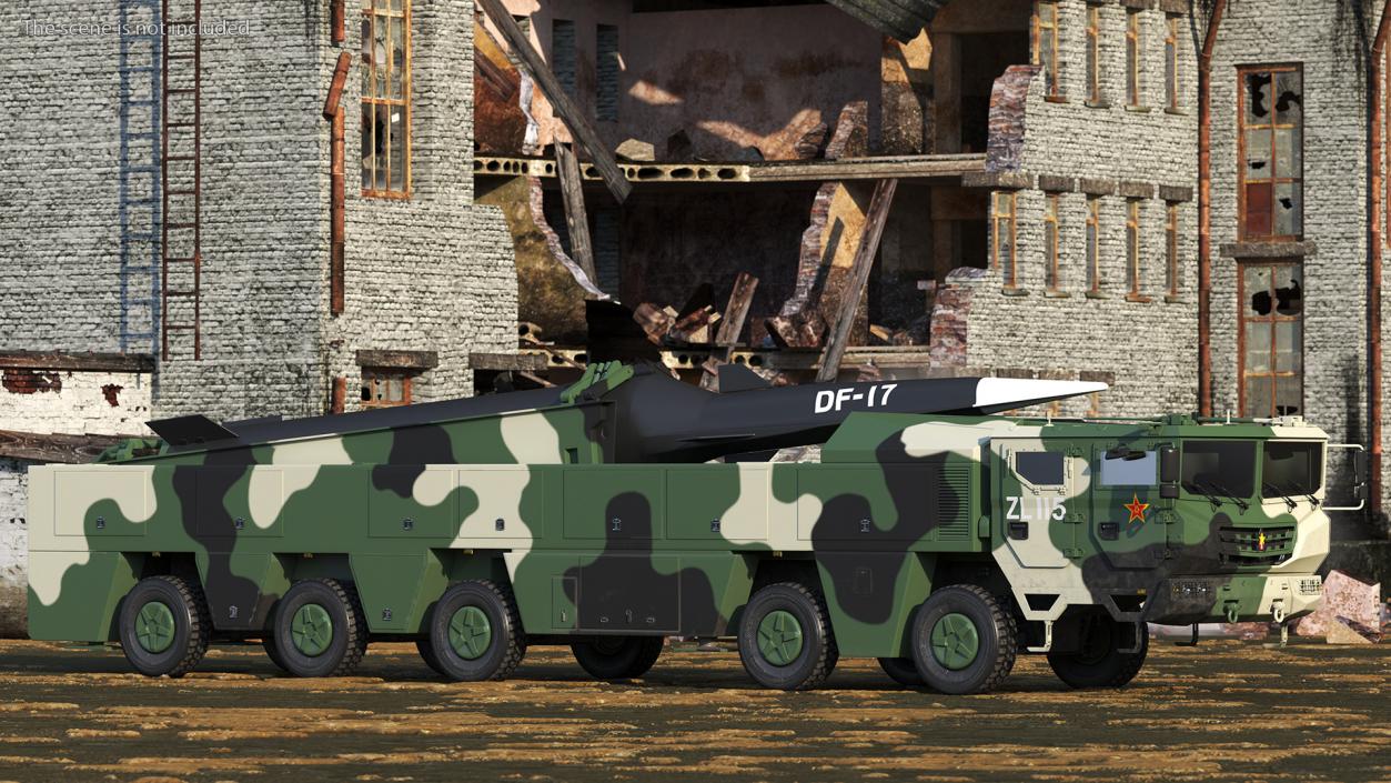 3D DF-17 Missile on Road Mobile Vehicle