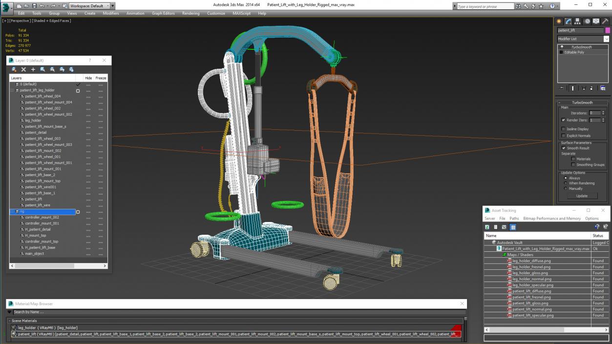 3D model Patient Lift with Leg Holder Rigged