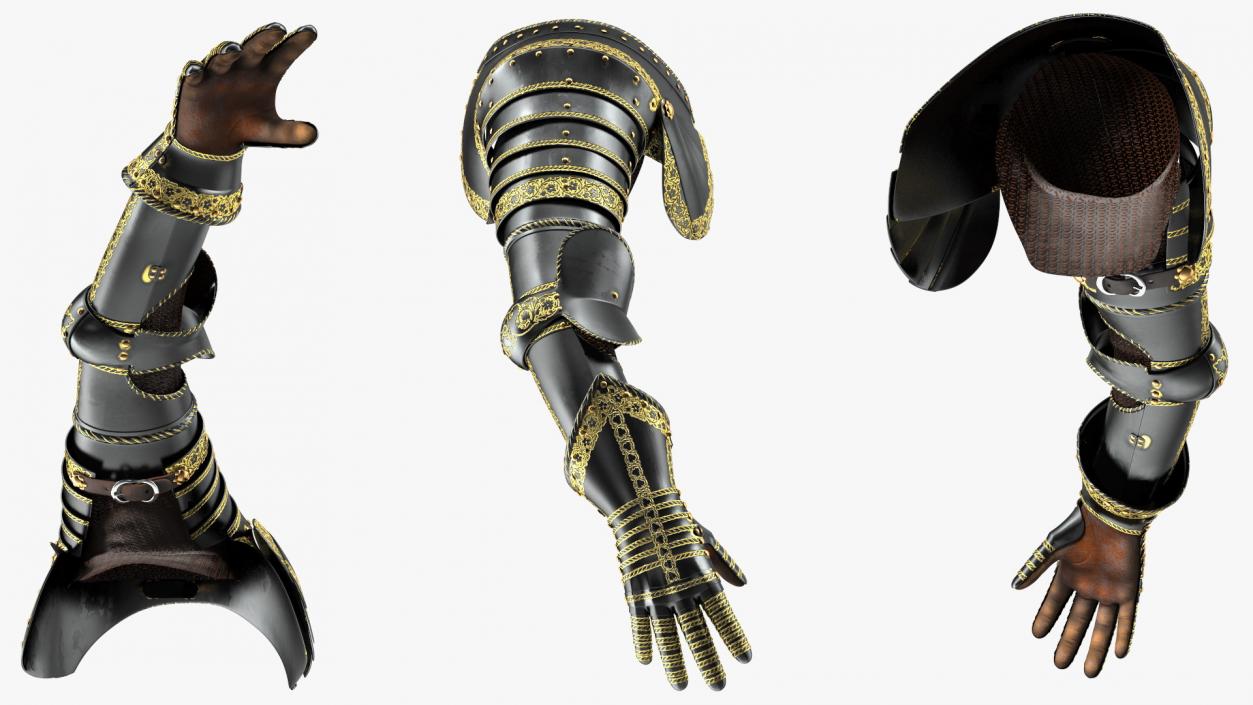 3D Medieval Knight Black Gold Arm Armor