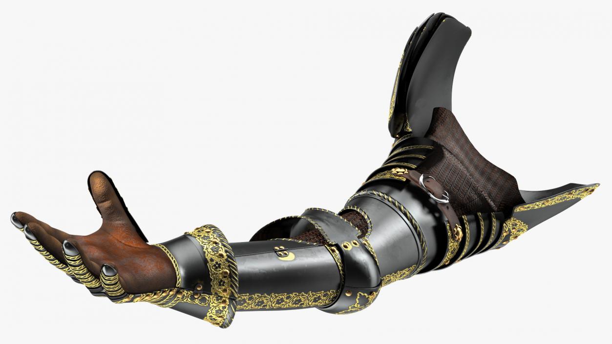 3D Medieval Knight Black Gold Arm Armor