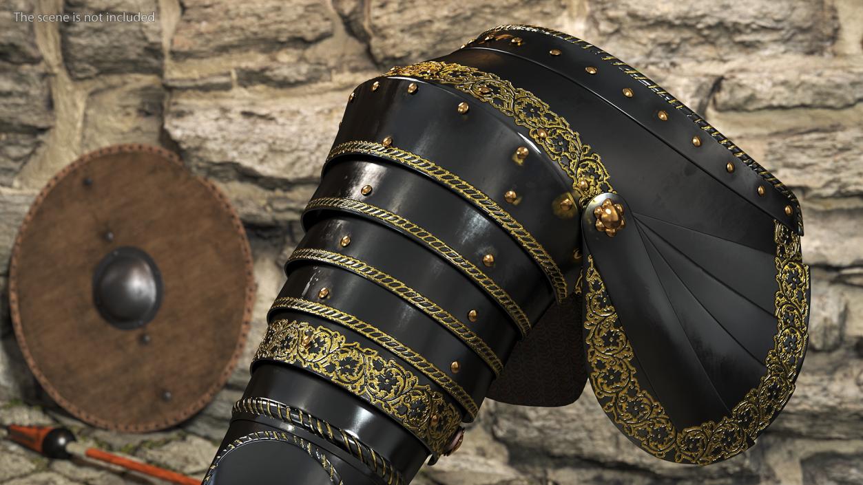 3D Medieval Knight Black Gold Arm Armor