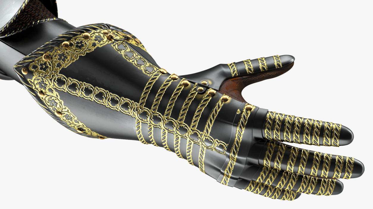 3D Medieval Knight Black Gold Arm Armor