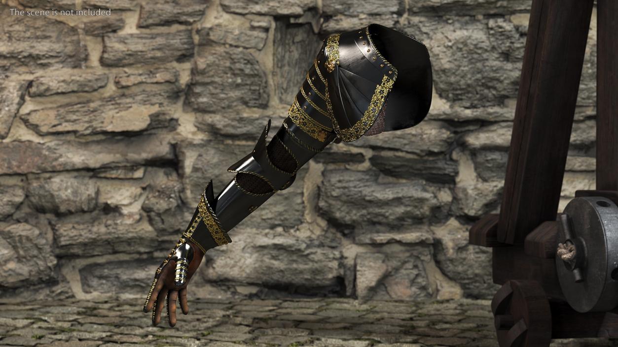 3D Medieval Knight Black Gold Arm Armor