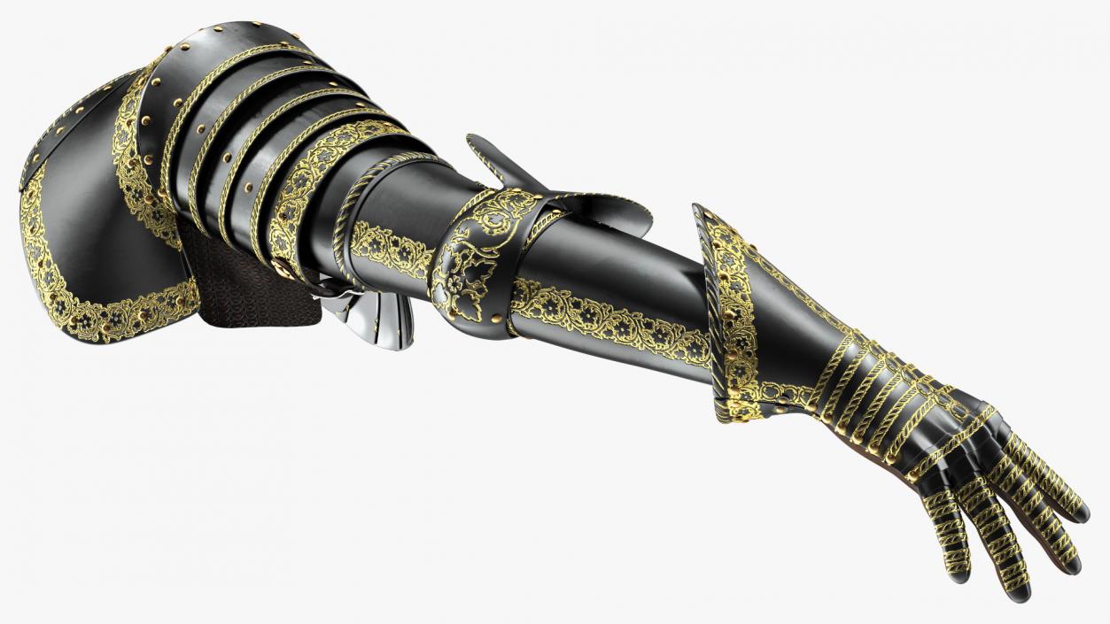 3D Medieval Knight Black Gold Arm Armor