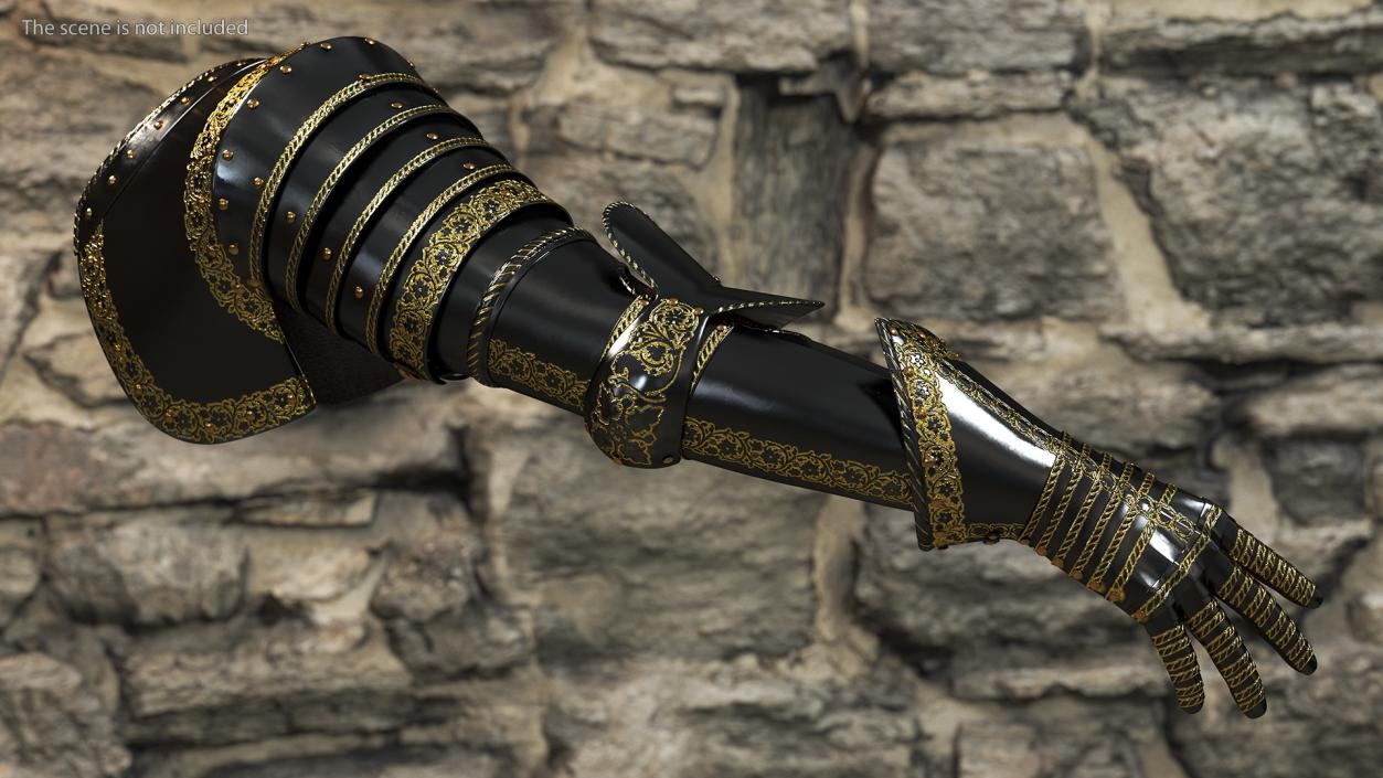 3D Medieval Knight Black Gold Arm Armor