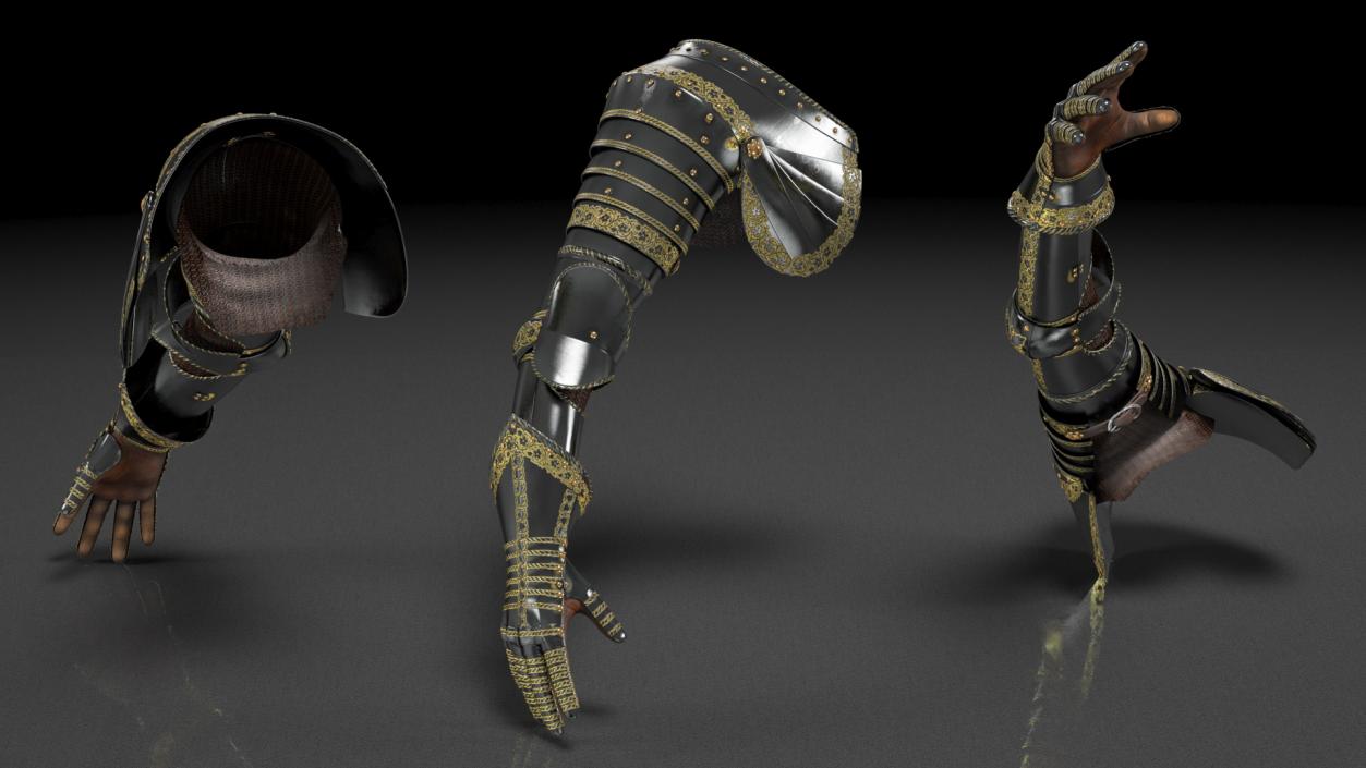 3D Medieval Knight Black Gold Arm Armor