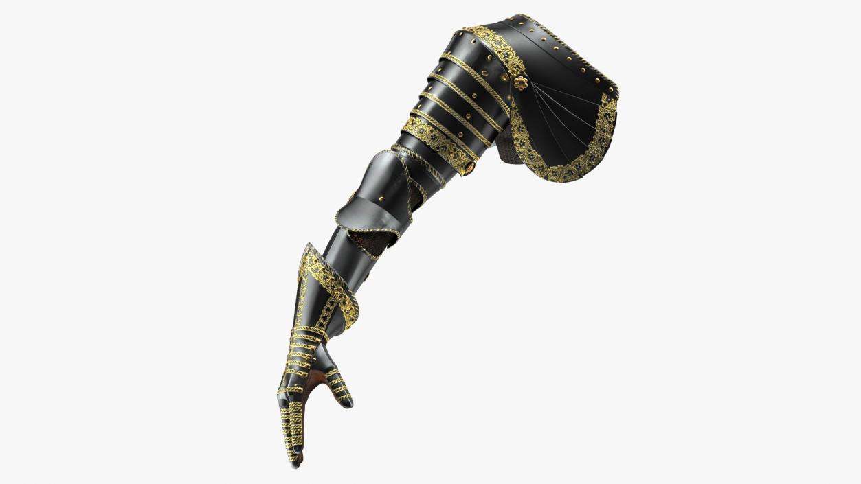 3D Medieval Knight Black Gold Arm Armor