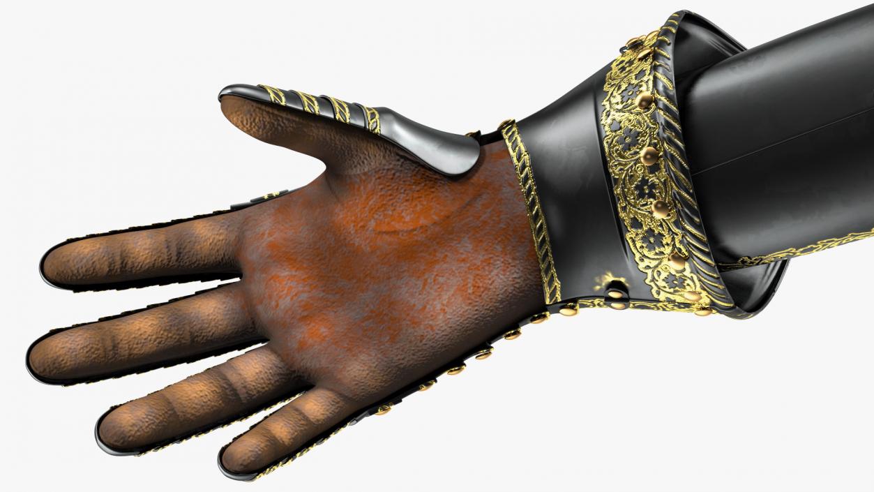 3D Medieval Knight Black Gold Arm Armor