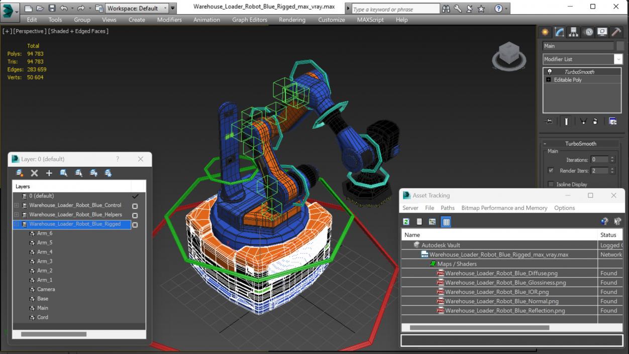 Warehouse Loader Robot Blue Rigged 3D model