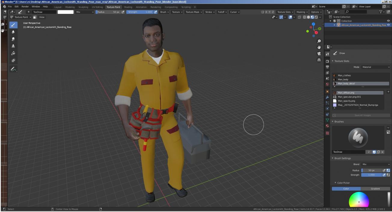 3D model African American Locksmith Standing Pose