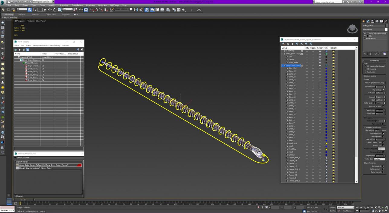 3D model Grass Snake Brown Rigged for Maya 2