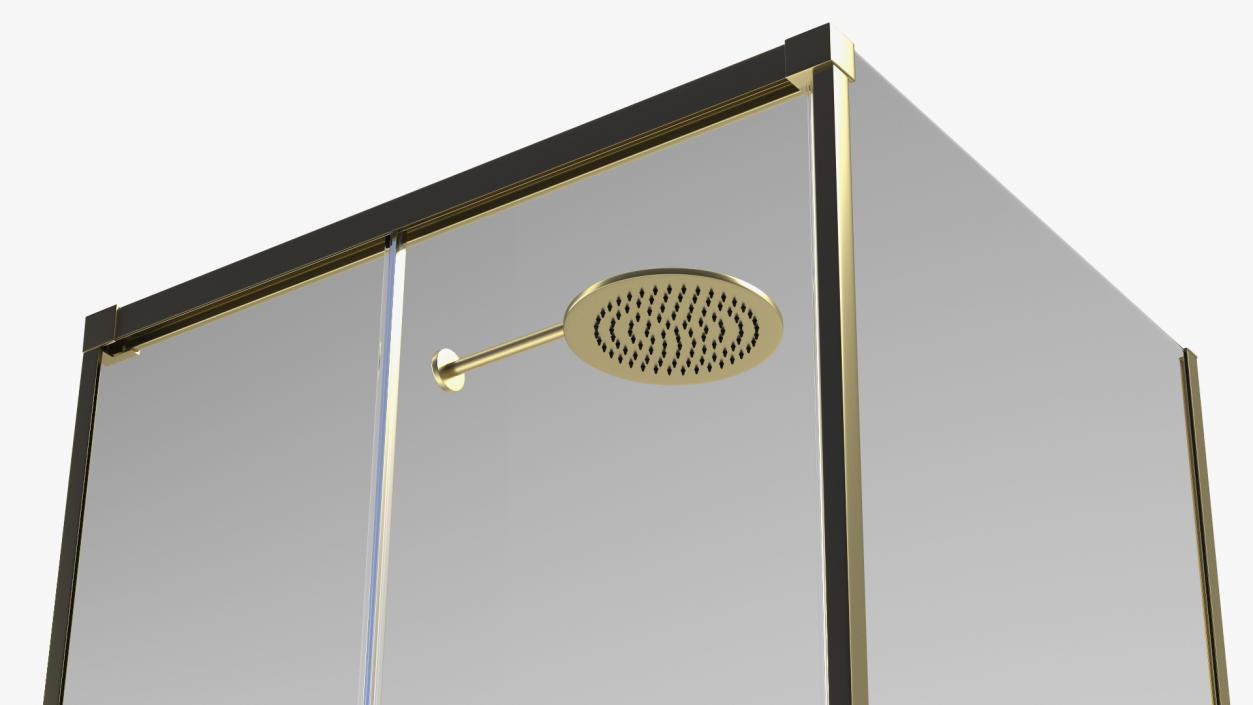 3D model Rectangle Shower Stall with Sliding Door Gold