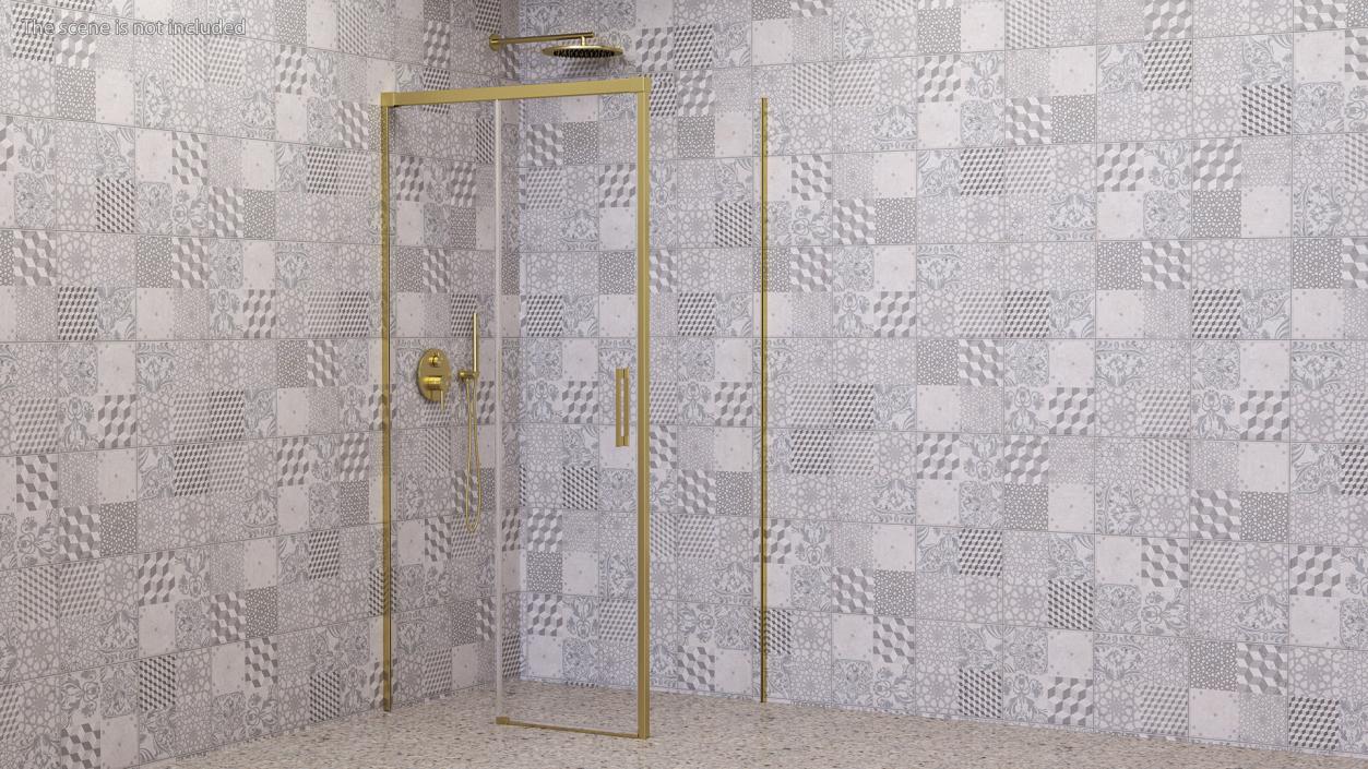 3D model Rectangle Shower Stall with Sliding Door Gold