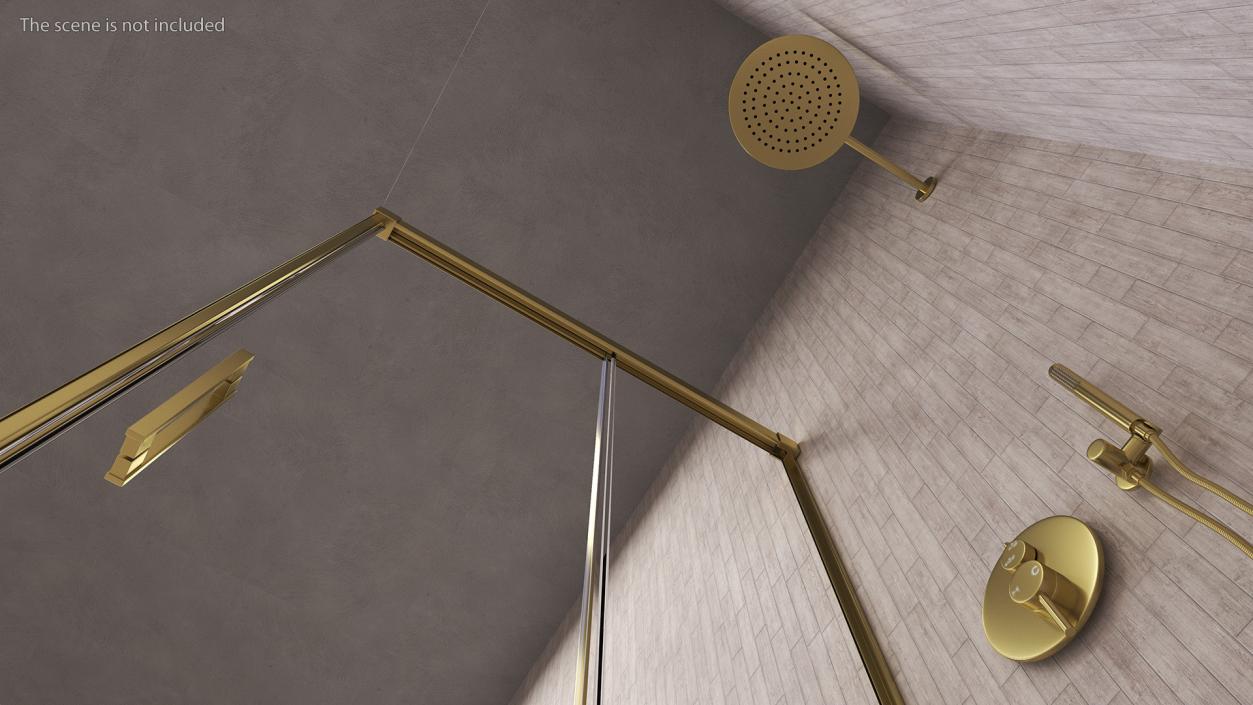 3D model Rectangle Shower Stall with Sliding Door Gold