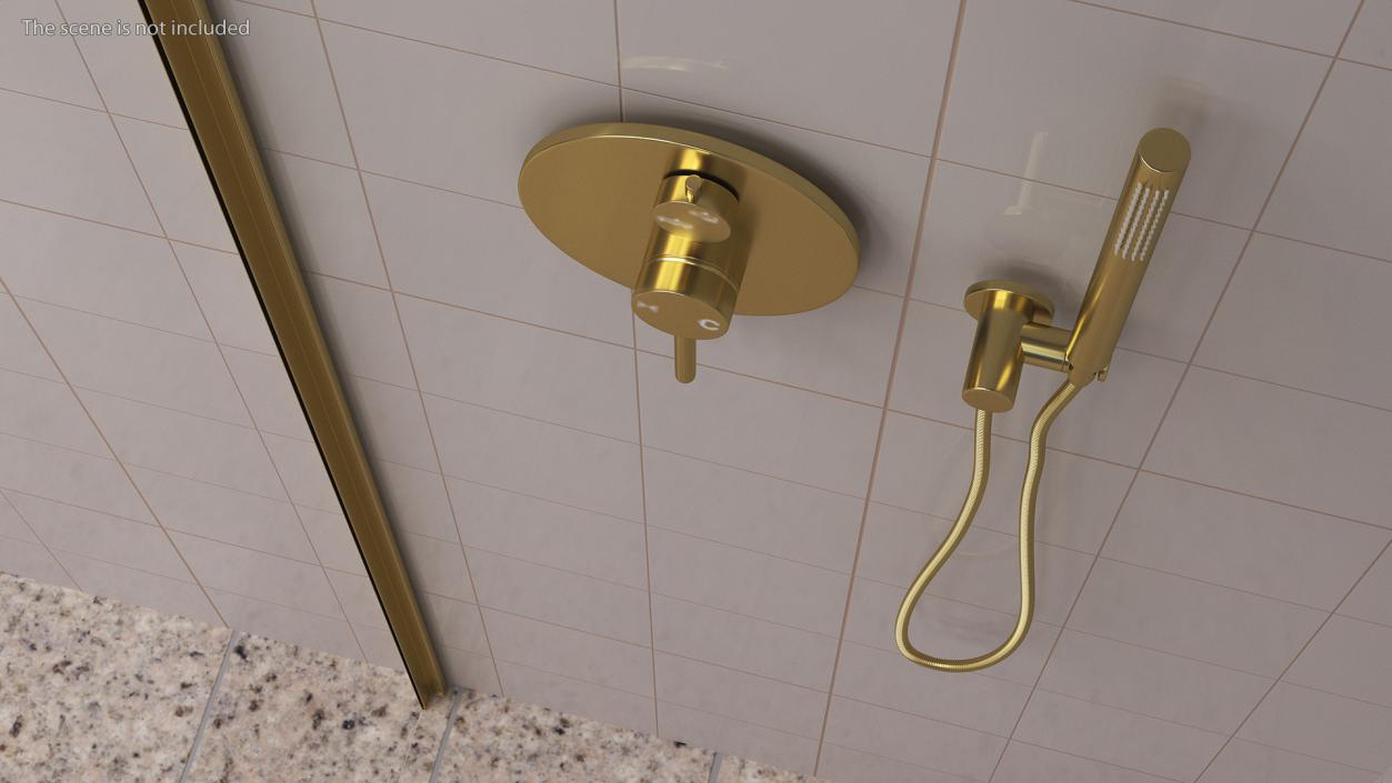 3D model Rectangle Shower Stall with Sliding Door Gold