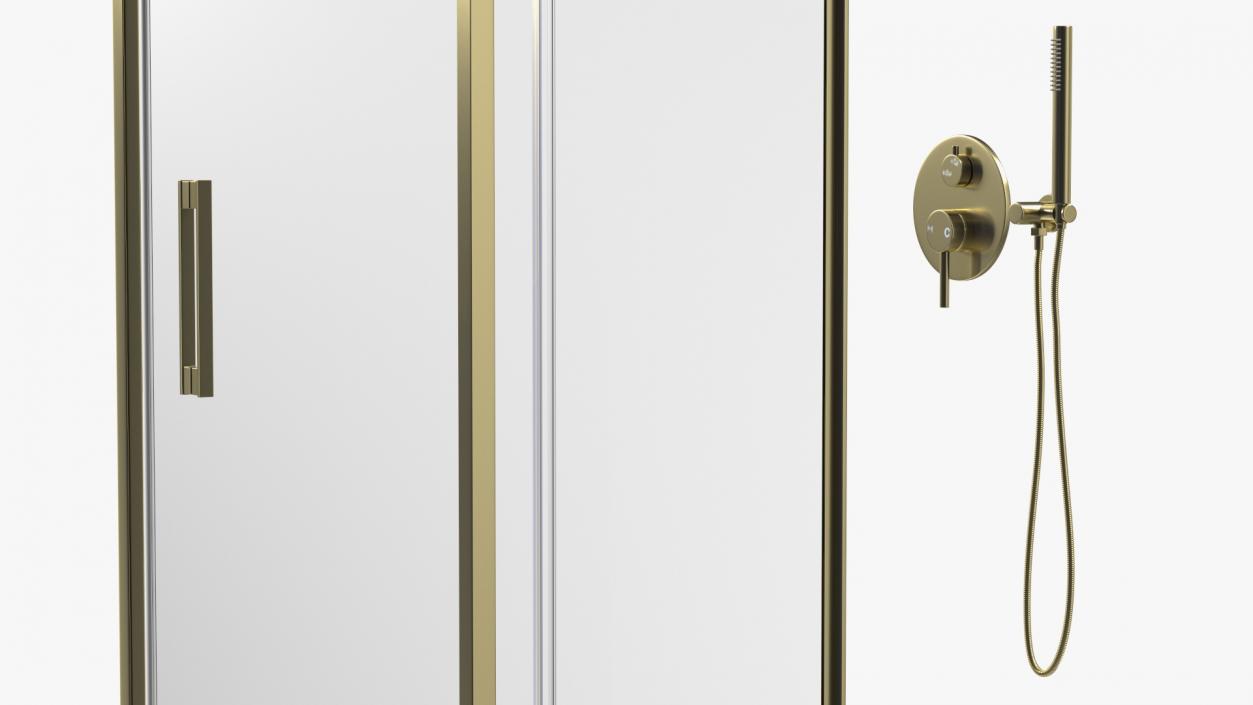 3D model Rectangle Shower Stall with Sliding Door Gold