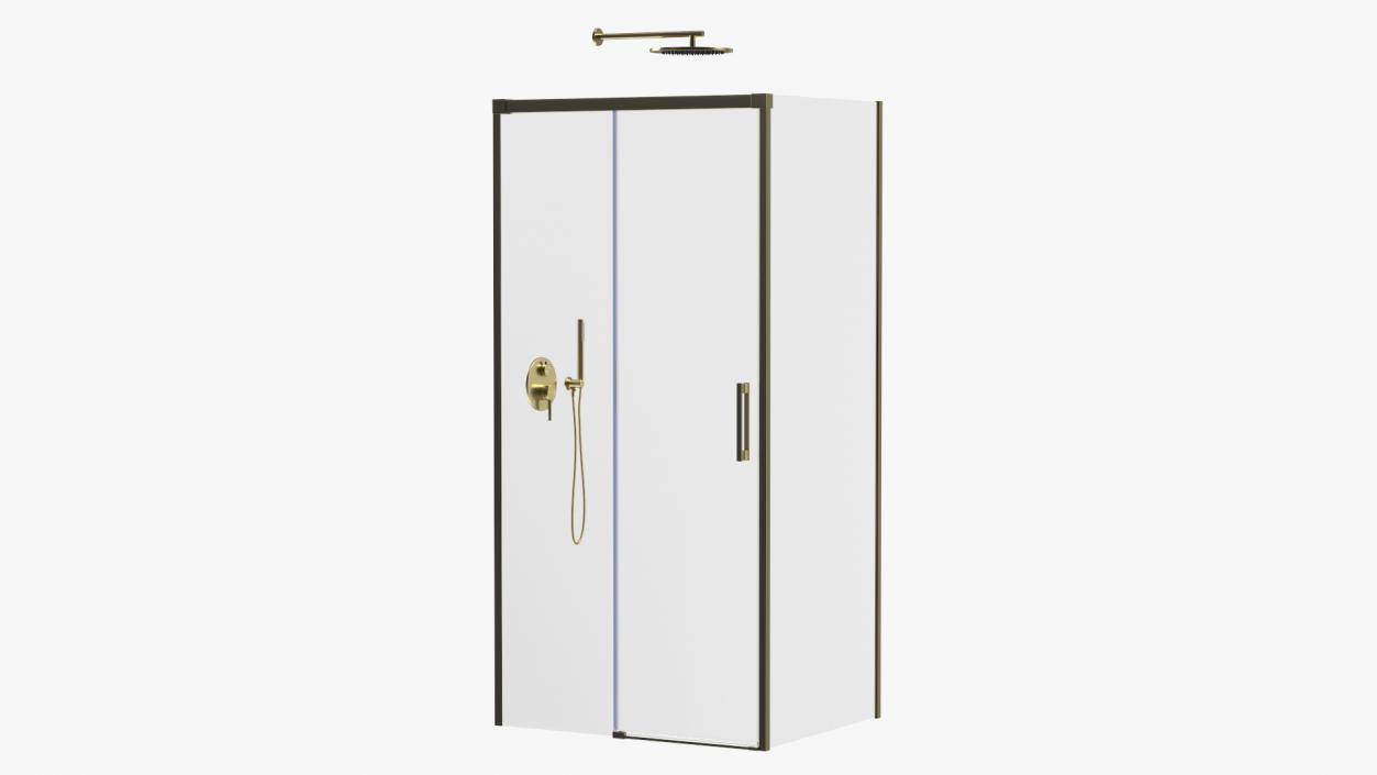 3D model Rectangle Shower Stall with Sliding Door Gold